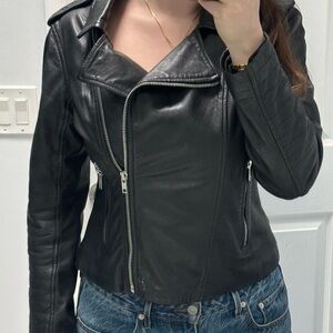 BB Dakota Black Leather Moto Jacket Asymmetrical Zipper